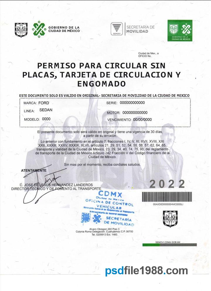 Mexico Permiso Para Circular Sin Placas